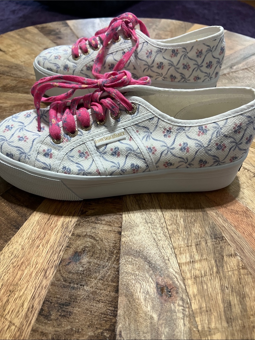 Superga Love Shack Fancy Floral Canvas Platform Sneakers with Pink Floral Laces